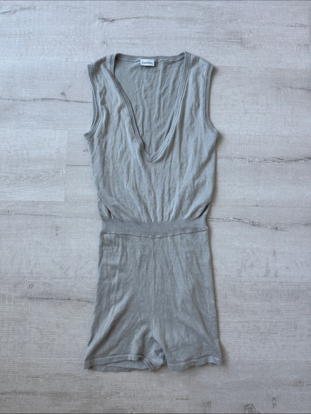La Perla Gray Sleeveless 100 percent silk Knit V-Neck Romper